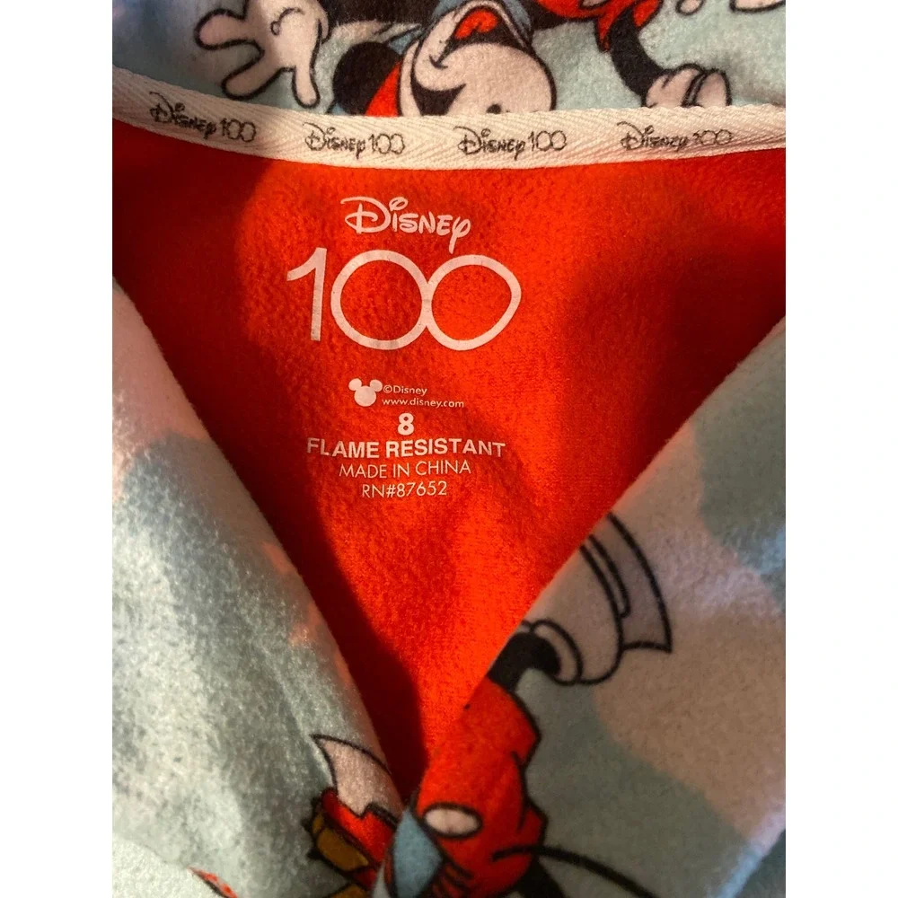 Disney 100 Mickey Mouse Pluto Winter Fleece Pajama Top Blue Red Kids Size 8 0418